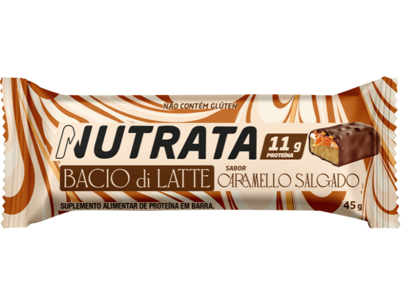 BARRA PROTEICA BACIO DI LATTE CARAMELO SALGADO CAIXA C/ 12UN 45G - NUTRATA - Imagem 2