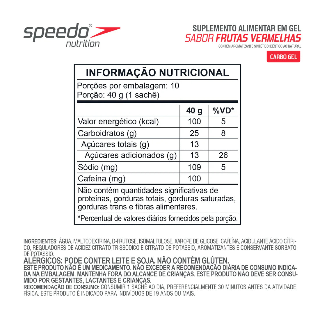 ENERGY GEL SPEEDO PWRD BY Z2 FRUTAS VERMELHAS CAIXA C/ 10 SACHES 40G - Imagem 3