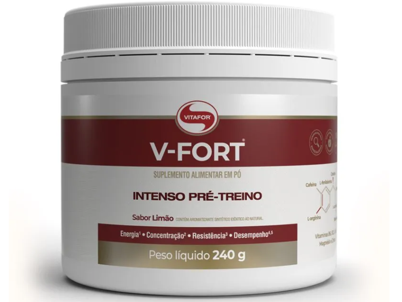 PRÉ-TREINO V FORT (C/ CAFEINA) 240G - VITAFOR - Imagem 2