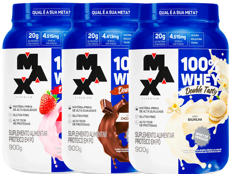 WHEY 100% DOUBLE TASTY POTE 900G - MAX TITANIUM
